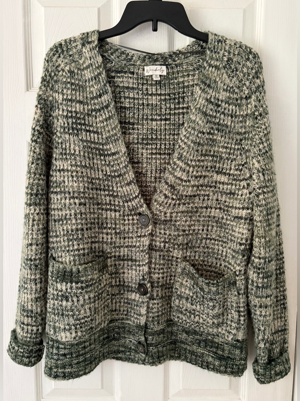 Wonderly Green and Cream Marled Knit Cardigan